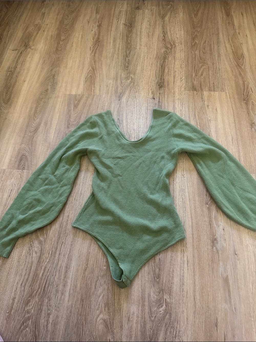She + Sky Olive Green Long-Sleeve Ribbed One-Piece Bodysuit